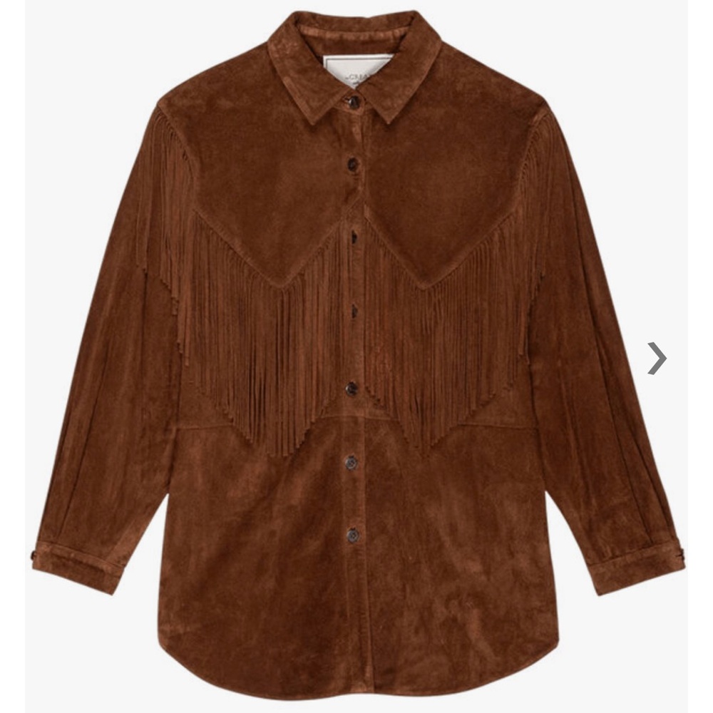 THE GREAT. Chestnut Suede Fringe Top